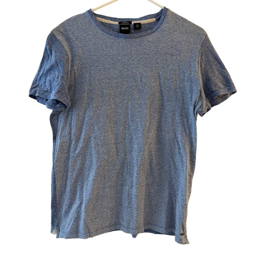Mens Boss By Hugo Boss Cotton Linen Blue White Medium LN Short Sleeve